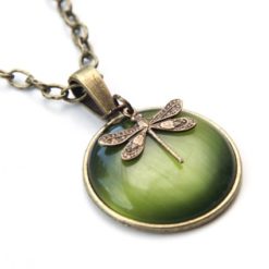 Vintage Halskette Libelle grün