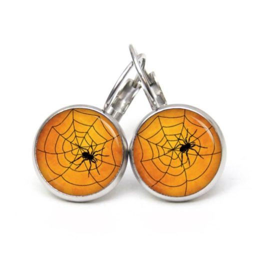 Druckknopf Ohrstecker Ohrhänger Clipse Halloween Spinne mit Spinnennetz