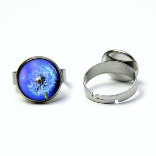 Edelstahl Ring große blaue Pusteblume - verschiedene Größen