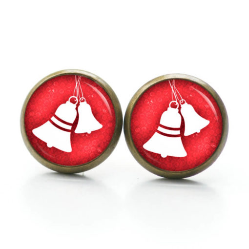 Druckknopf / Ohrstecker / Ohrhänger weihnachtliche Glocken rot weiß