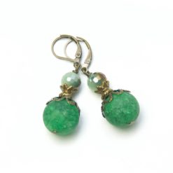 Vintage Ohrringe Bronze mit in grün mit Achat und Glasschliff Perle
