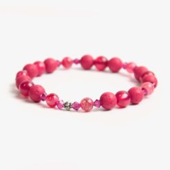 Perlen Armband Fuchsia pink mit Achat – Gummiband - Handmade