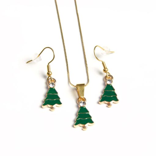 Weihnachtliches Weihnachtsbaum Schmuckset mit Ohrhänger in grün und gold