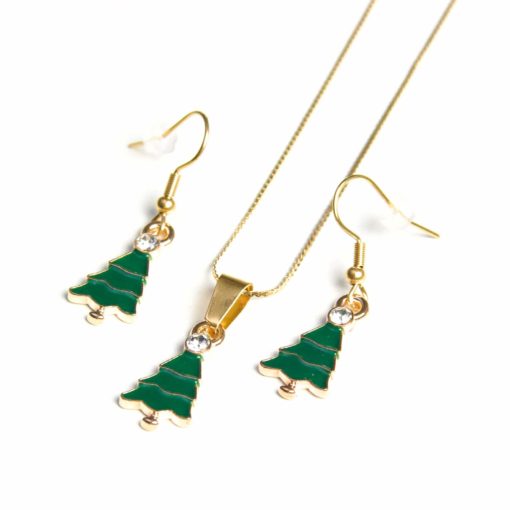 Weihnachtliches Weihnachtsbaum Schmuckset mit Ohrhänger in grün und gold