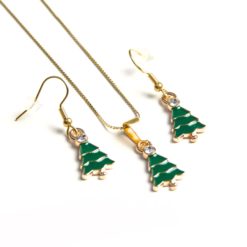 Weihnachtliches Weihnachtsbaum Schmuckset mit Ohrhänger in grün und gold