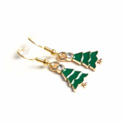 Weihnachtliches Weihnachtsbaum Schmuckset mit Ohrhänger in grün und gold