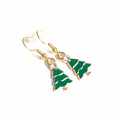 Weihnachtliches Weihnachtsbaum Schmuckset mit Ohrhänger in grün und gold