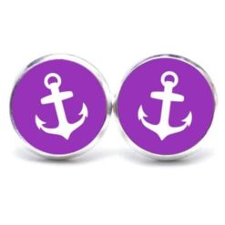 Druckknopf / Ohrstecker / Ohrhänger Anker maritim Meer violett weiß