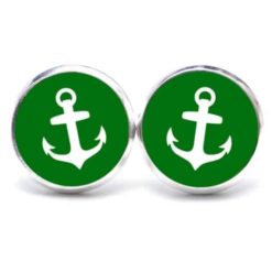 Druckknopf / Ohrstecker / Ohrhänger Anker maritim Meer grün weiß
