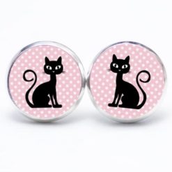 Druckknopf Ohrstecker Ohrhänger schwarz rosa Katze